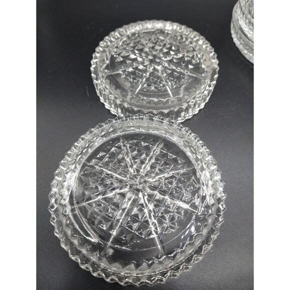 Set of 5 Mixed Glass Pressed Coasters Candle Dish Wine VTG Floral Pattern USA - Picture 8 of 10